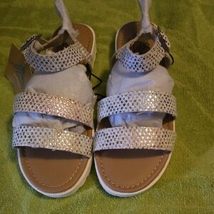 Silver Perforated Sandals with Metallic Finish